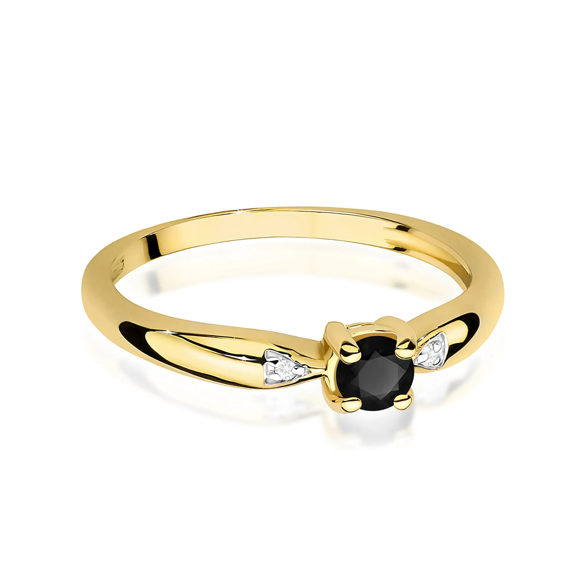 zlatý prsten s 0,12ct černým diamantem a 0,01ct diamanty w0469-dib-01
