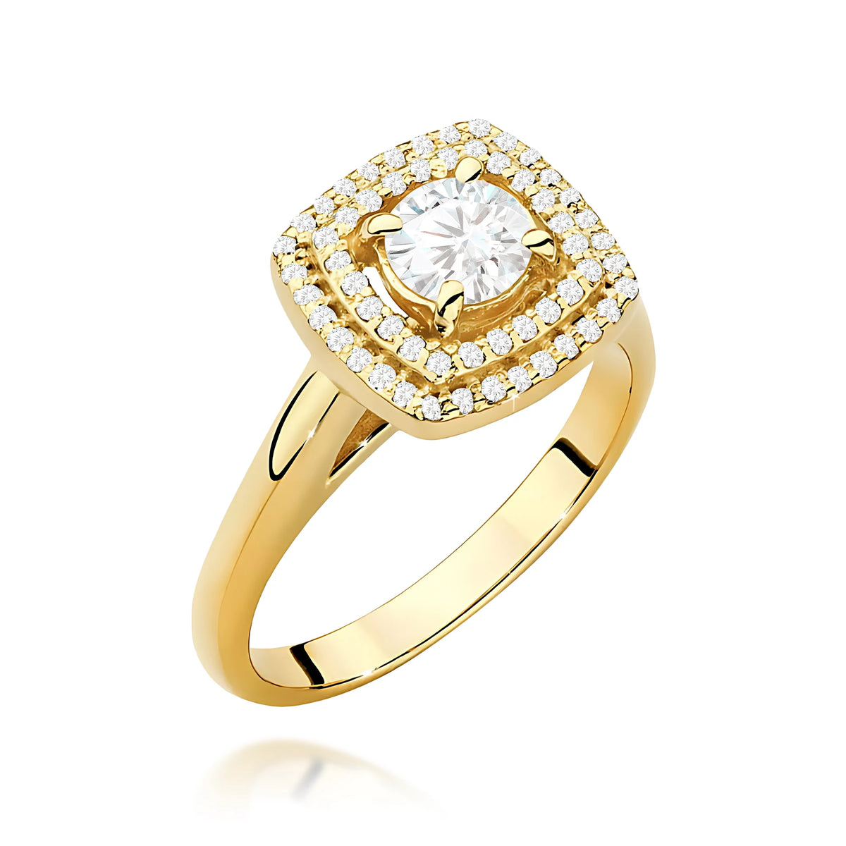 Prsten ze žlutého zlata s 0,50ct centrálním lab-grown diamantem v brusu Round Cut a 0,28ct bočními lab-grown diamanty