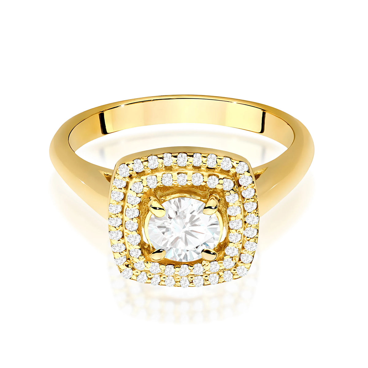 Prsten ze žlutého zlata s 0,50ct centrálním lab-grown diamantem v brusu Round Cut a 0,28ct bočními lab-grown diamanty