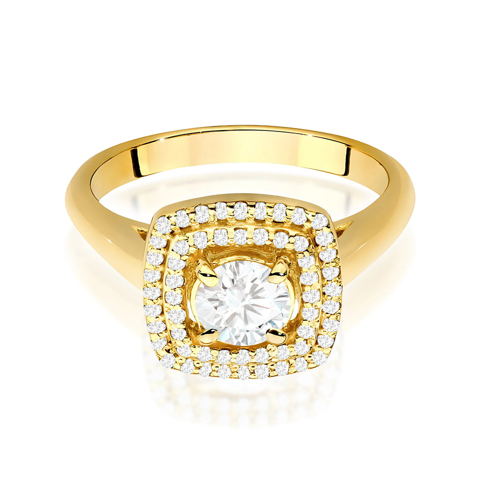 Yellow Gold Ring with Round 0,50ct Central and 0,28ct Sideline Lab-grown Diamonds