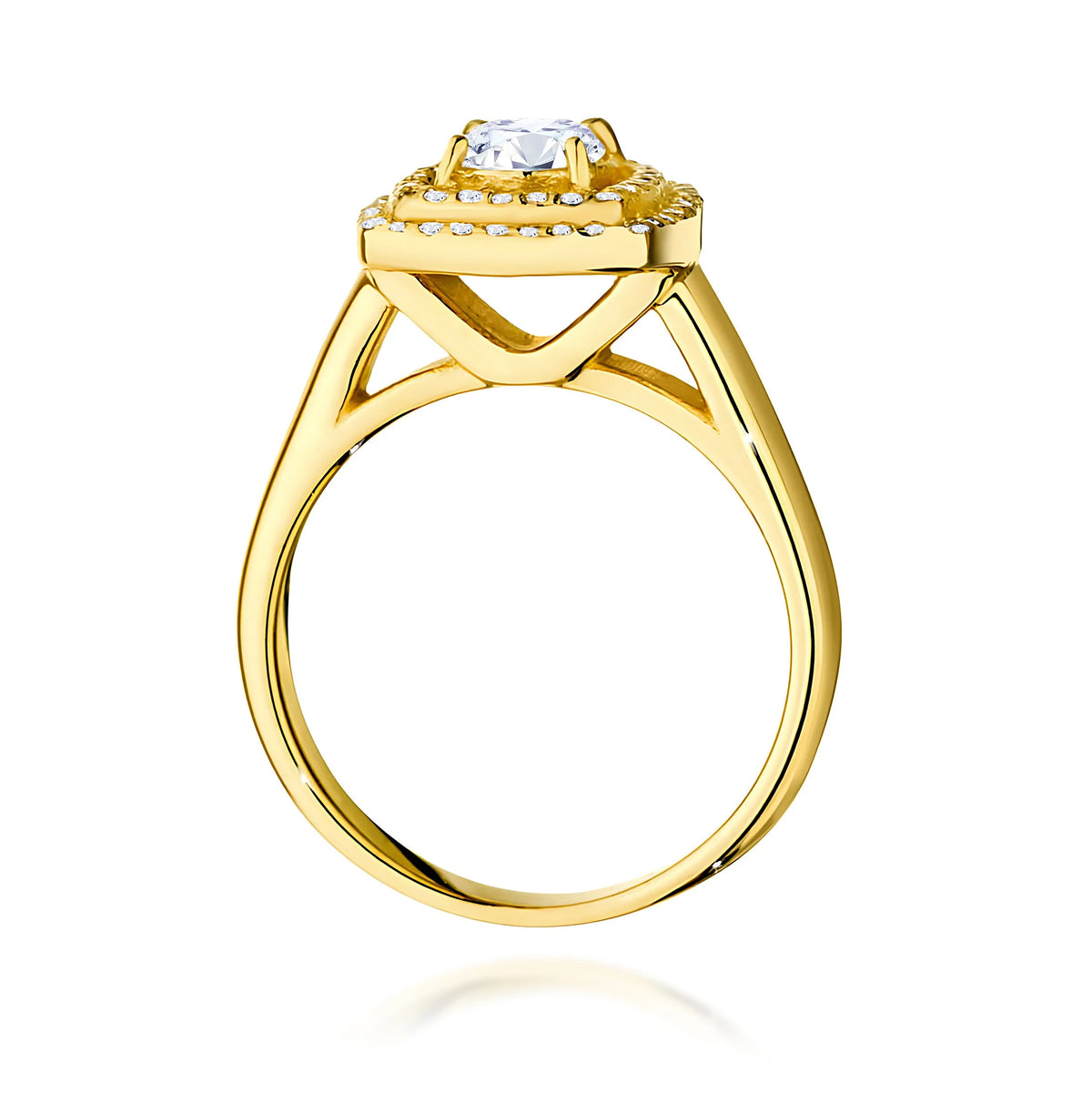 Prsten ze žlutého zlata s 0,50ct centrálním lab-grown diamantem v brusu Round Cut a 0,28ct bočními lab-grown diamanty