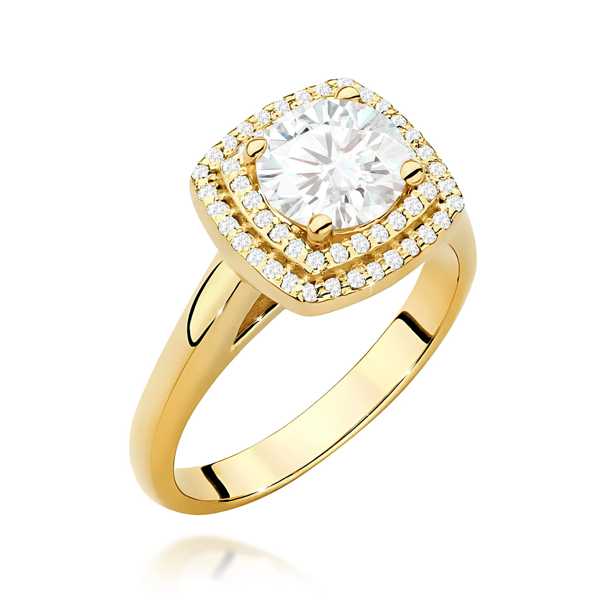 Prsten ze žlutého zlata s 1,00 ct centrálním lab-grown diamantem v brusu Round Cut a 0,28 ct postranními lab-grown diamanty