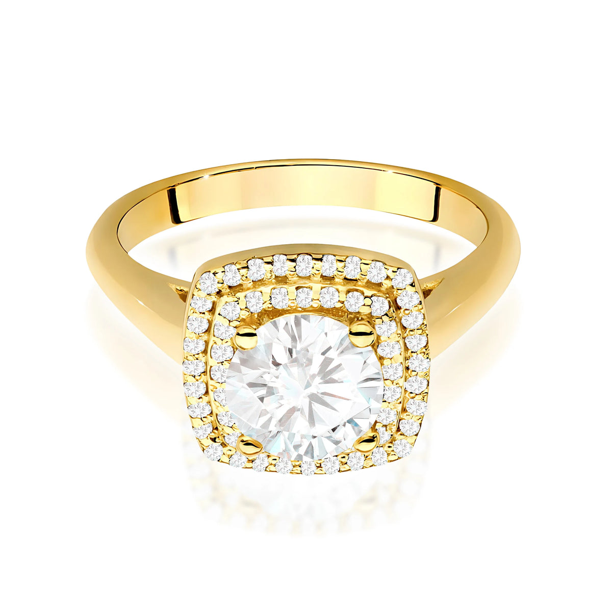 Prsten ze žlutého zlata s 1,00 ct centrálním lab-grown diamantem v brusu Round Cut a 0,28 ct postranními lab-grown diamanty