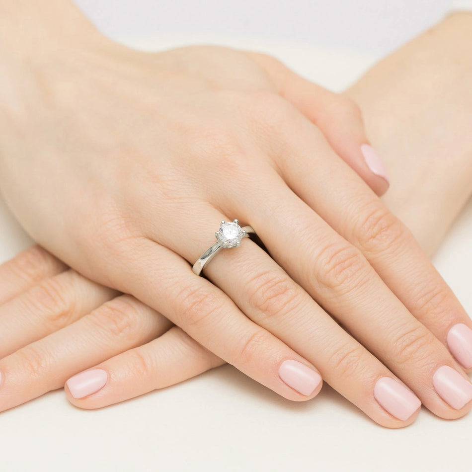 Prsten z bílého zlata s kulatým diamantem Lab-grown o hmotnosti 1.00 ct