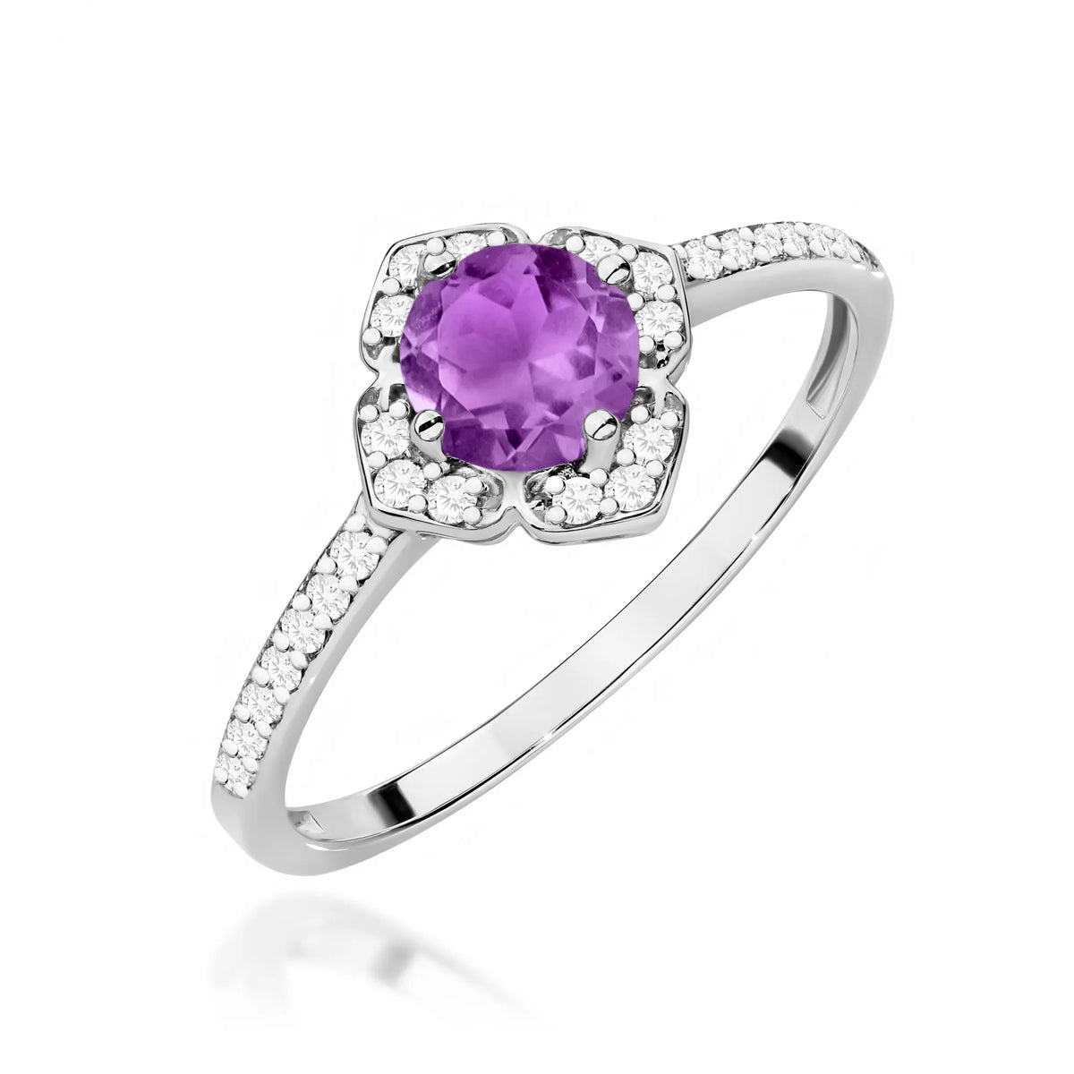 zlatý prsten květina s 0,50ct ametystem a diamanty w0603-amv-01