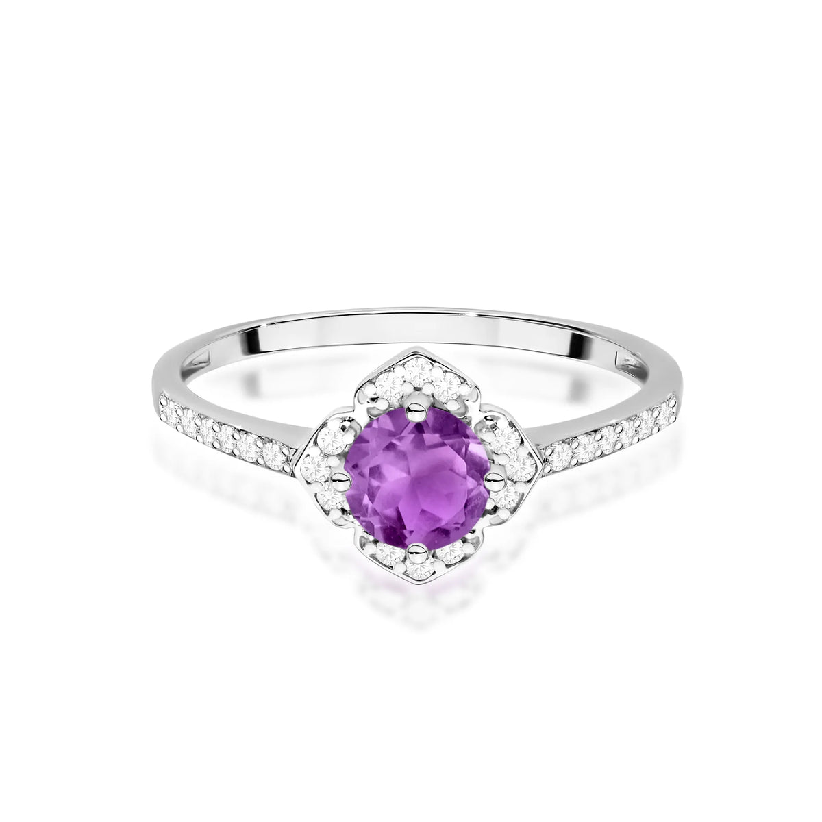 zlatý prsten květina s 0,50ct ametystem a diamanty w0603-amv-01