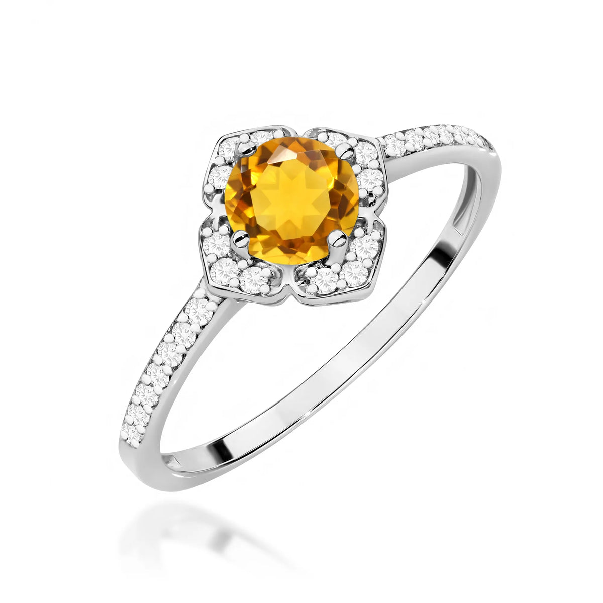 zlatý prsten květina s 0,50ct citrínem a diamanty w0603-ciy-01