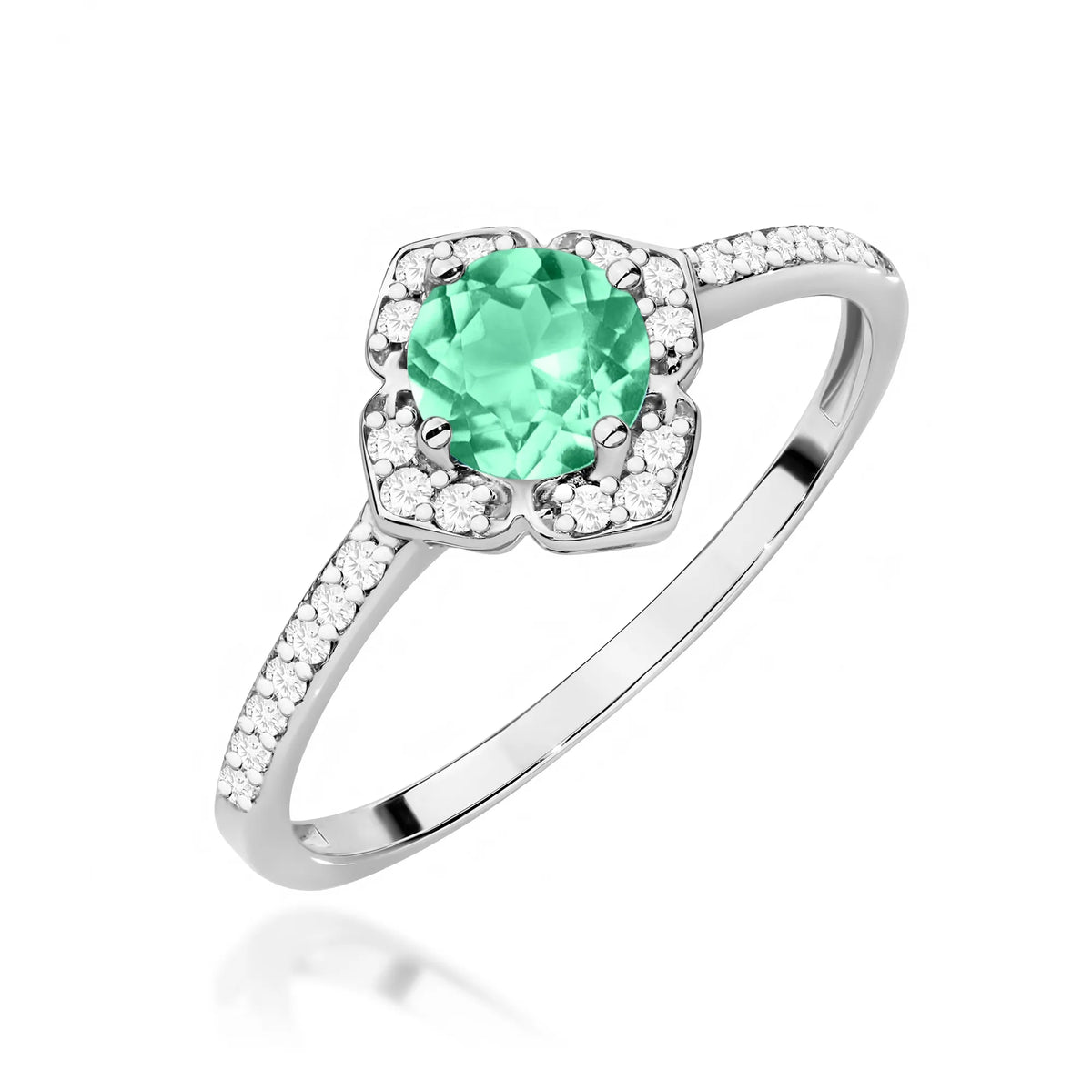 zlatý prsten květina s 0,50ct smaragdem a diamanty w0603-emg-01