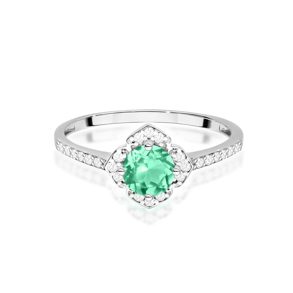 zlatý prsten květina s 0,50ct smaragdem a diamanty w0603-emg-01