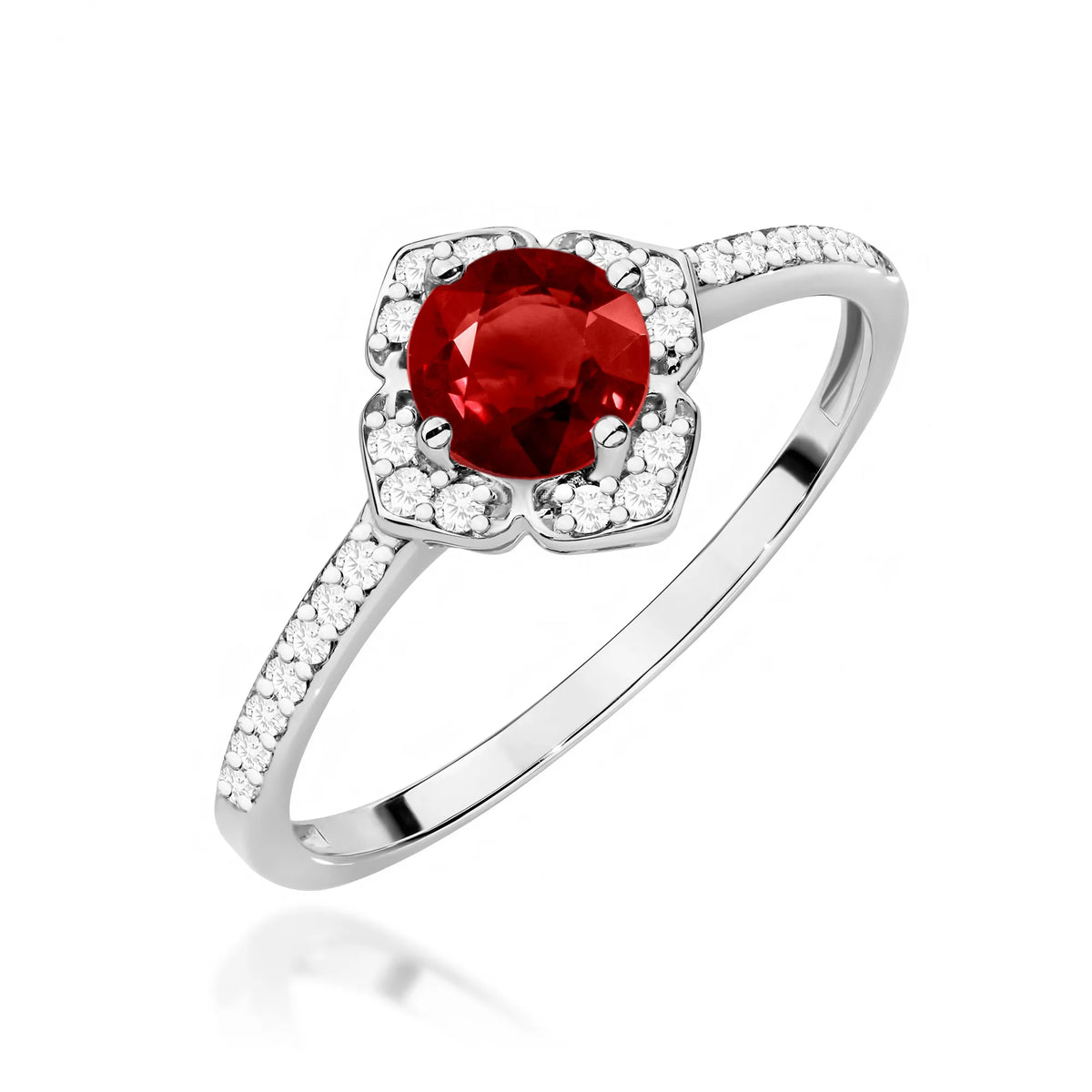 zlatý prsten květina s 0,60ct granátem a diamanty w0603-gar-01
