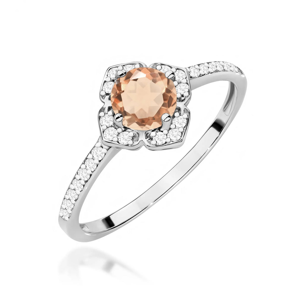zlatý prsten květina s 0,40ct morganitem a diamanty w0603-mop-01