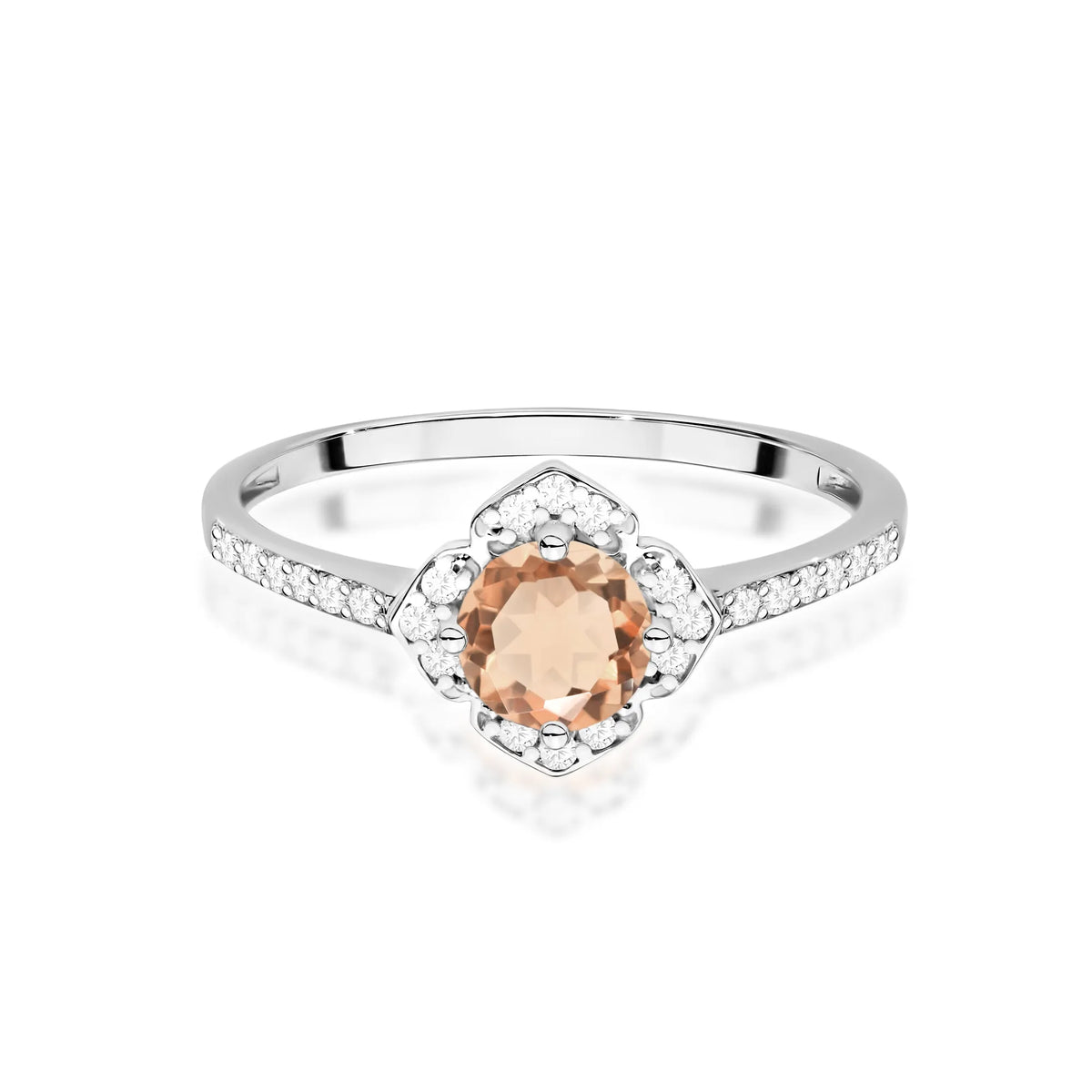 zlatý prsten květina s 0,40ct morganitem a diamanty w0603-mop-01