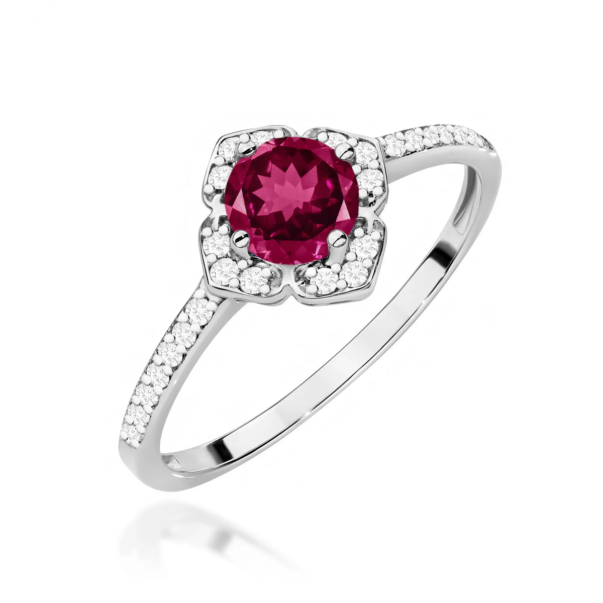 zlatý prsten květina s 0,60 ct rodolitem a diamanty w0603-rhr-01