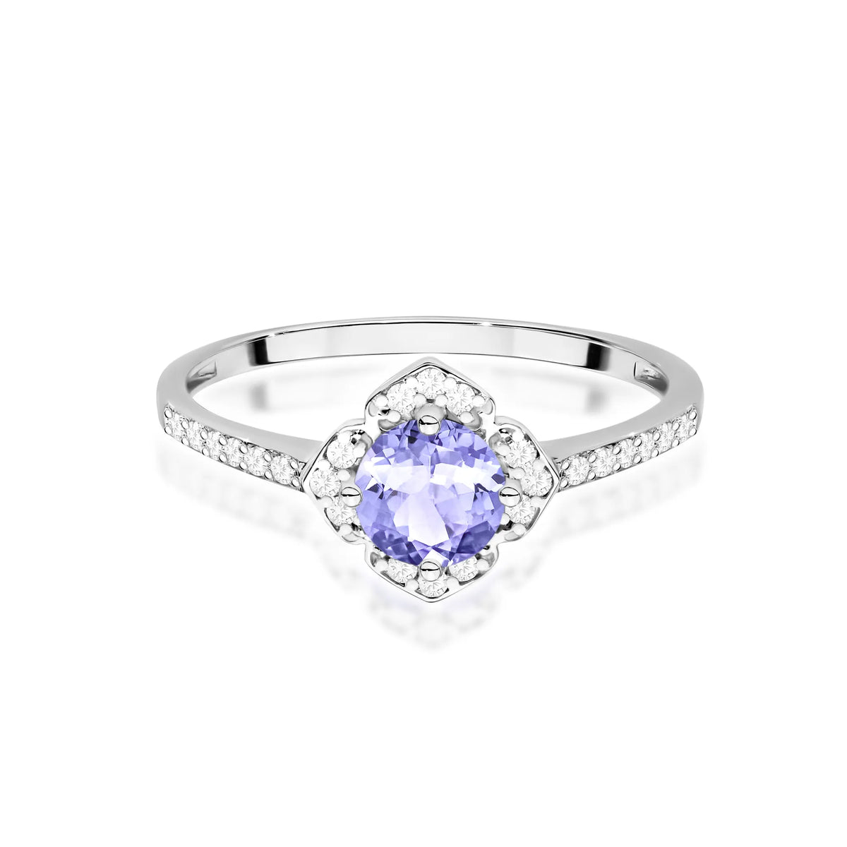 zlatý prsten s květem a 0,50ct tanzanitem a diamanty w0603-tap-01