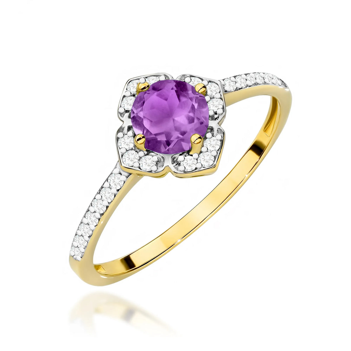 zlatý prsten květina s 0,50ct ametystem a diamanty w0603-amv-01