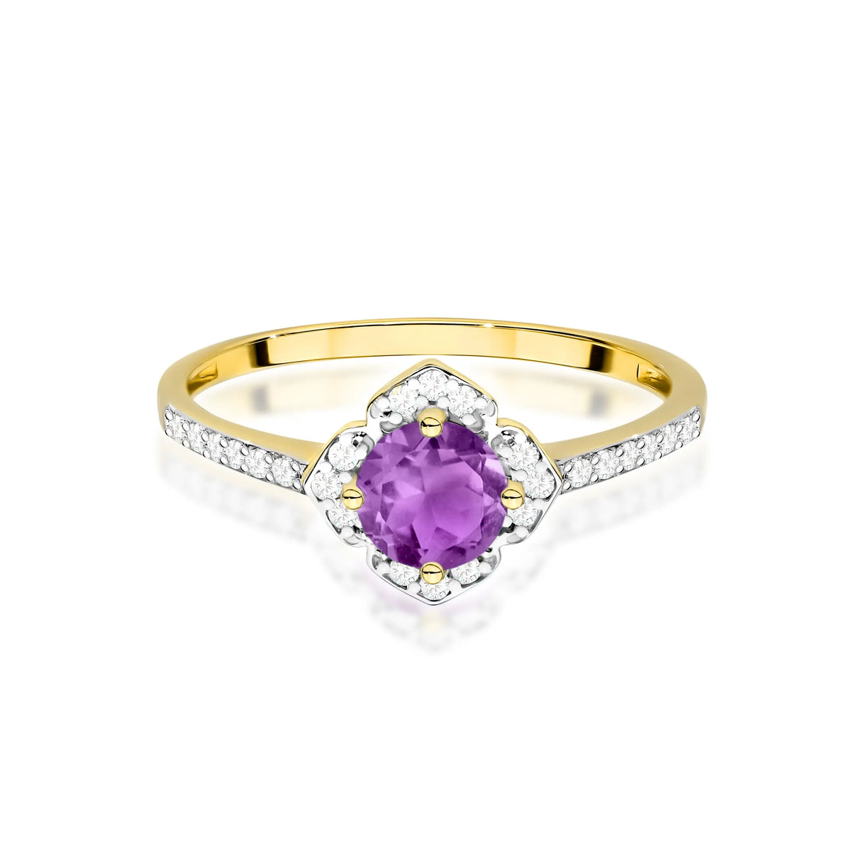 zlatý prsten květina s 0,50ct ametystem a diamanty w0603-amv-01