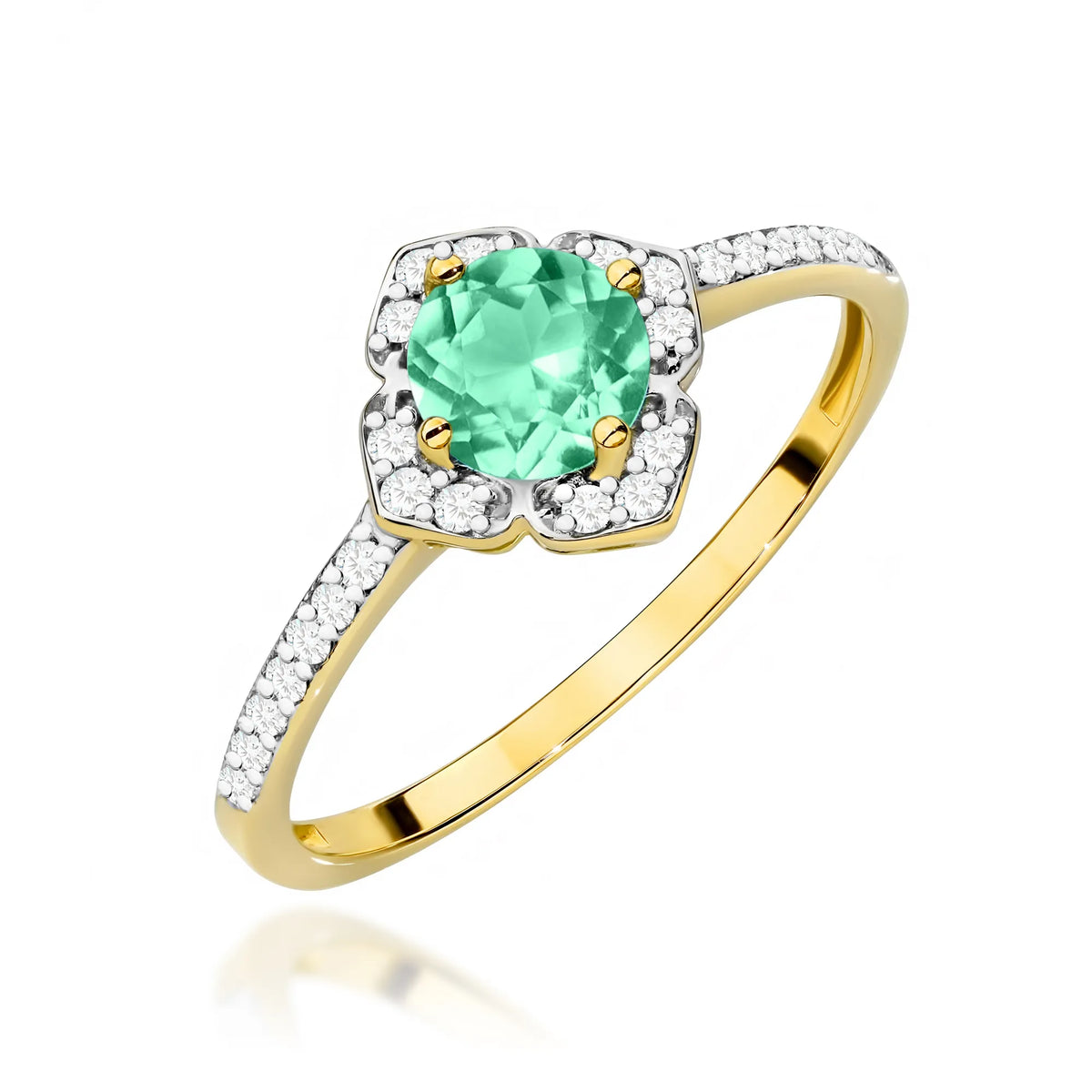 zlatý prsten květina s 0,50ct smaragdem a diamanty w0603-emg-01
