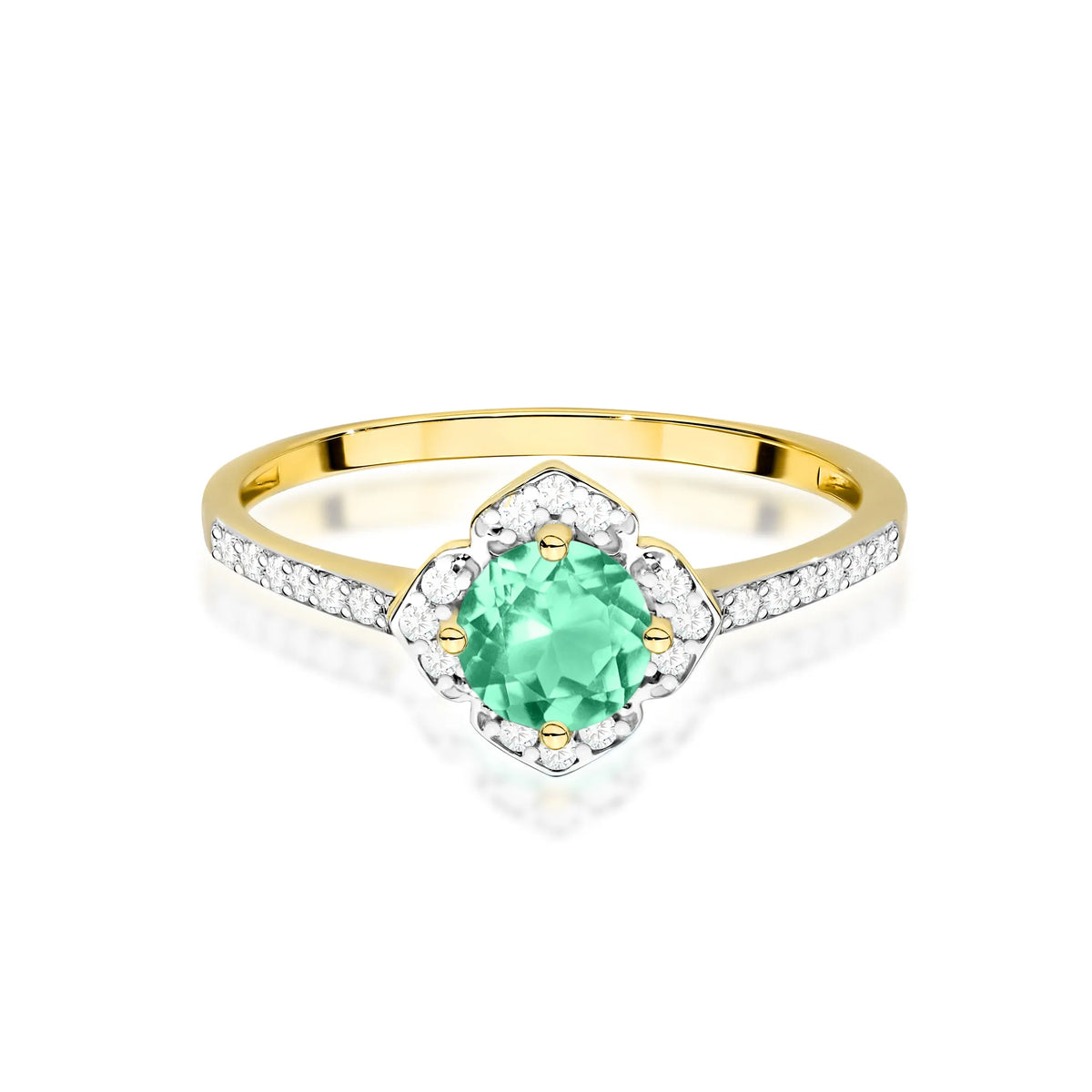 zlatý prsten květina s 0,50ct smaragdem a diamanty w0603-emg-01