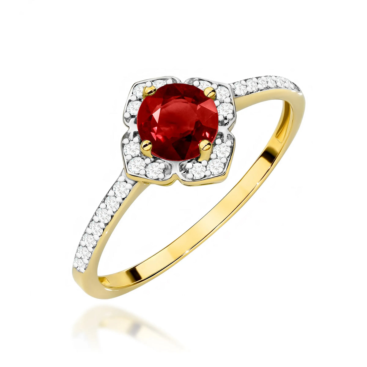 zlatý prsten květina s 0,60ct granátem a diamanty w0603-gar-01