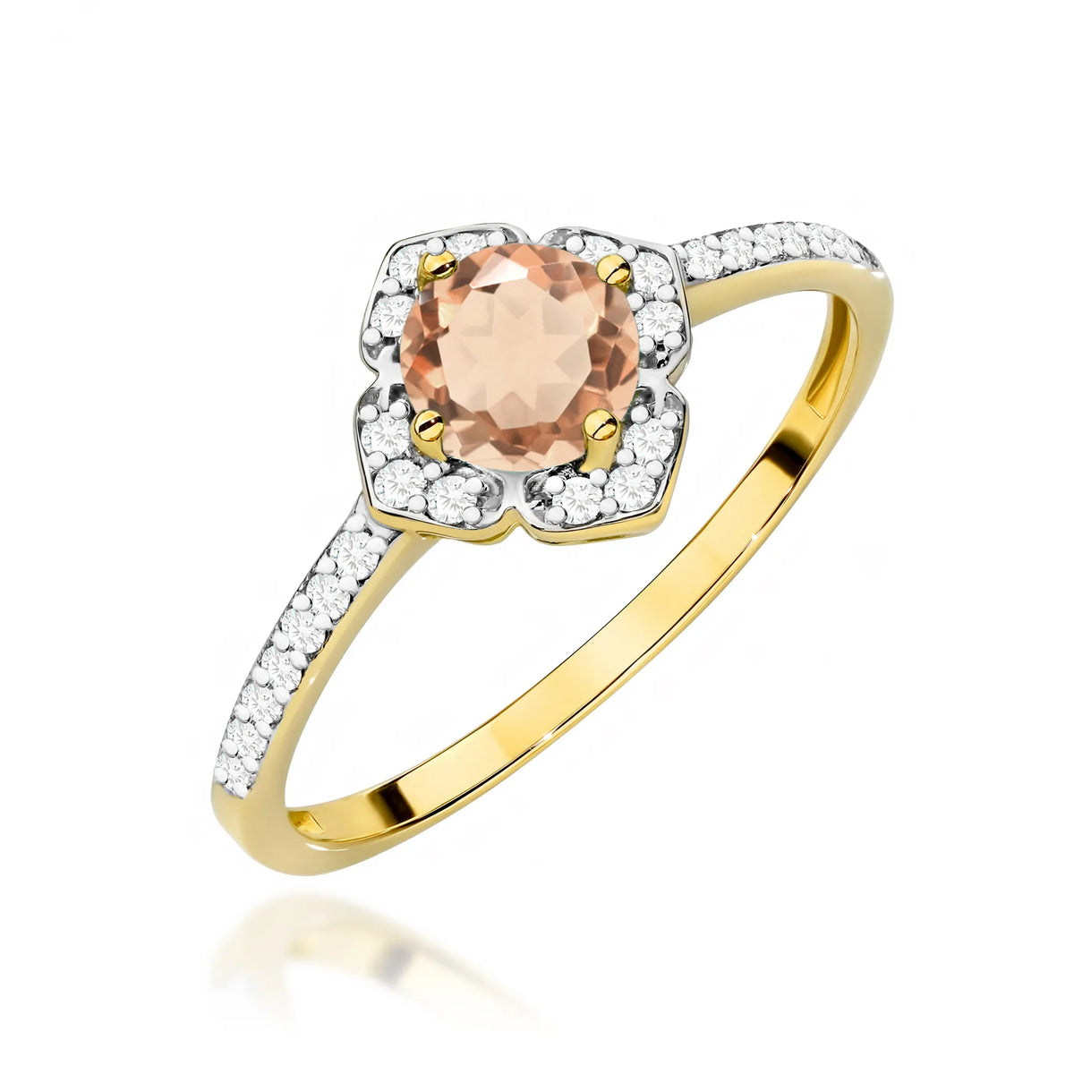 zlatý prsten květina s 0,40ct morganitem a diamanty w0603-mop-01