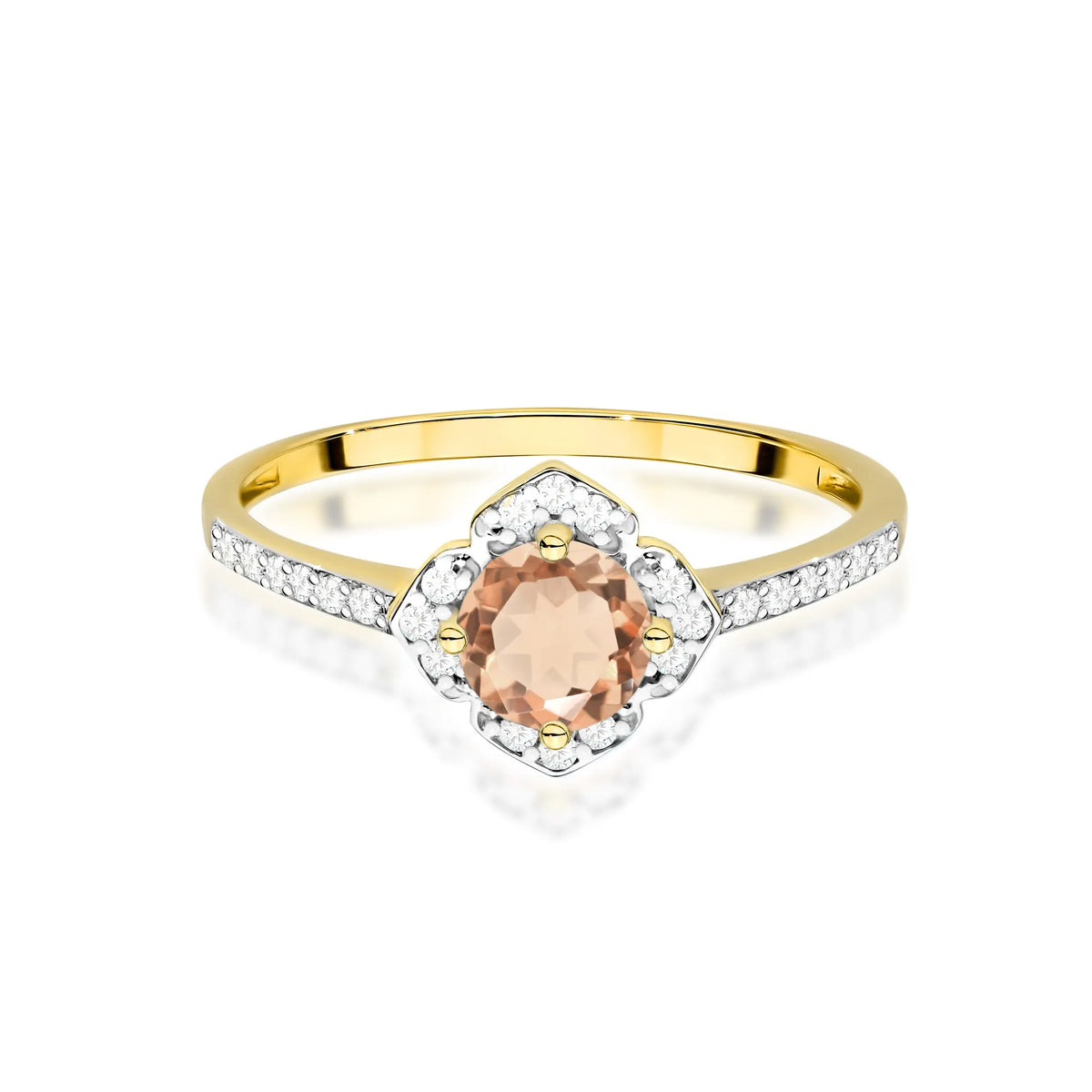zlatý prsten květina s 0,40ct morganitem a diamanty w0603-mop-01