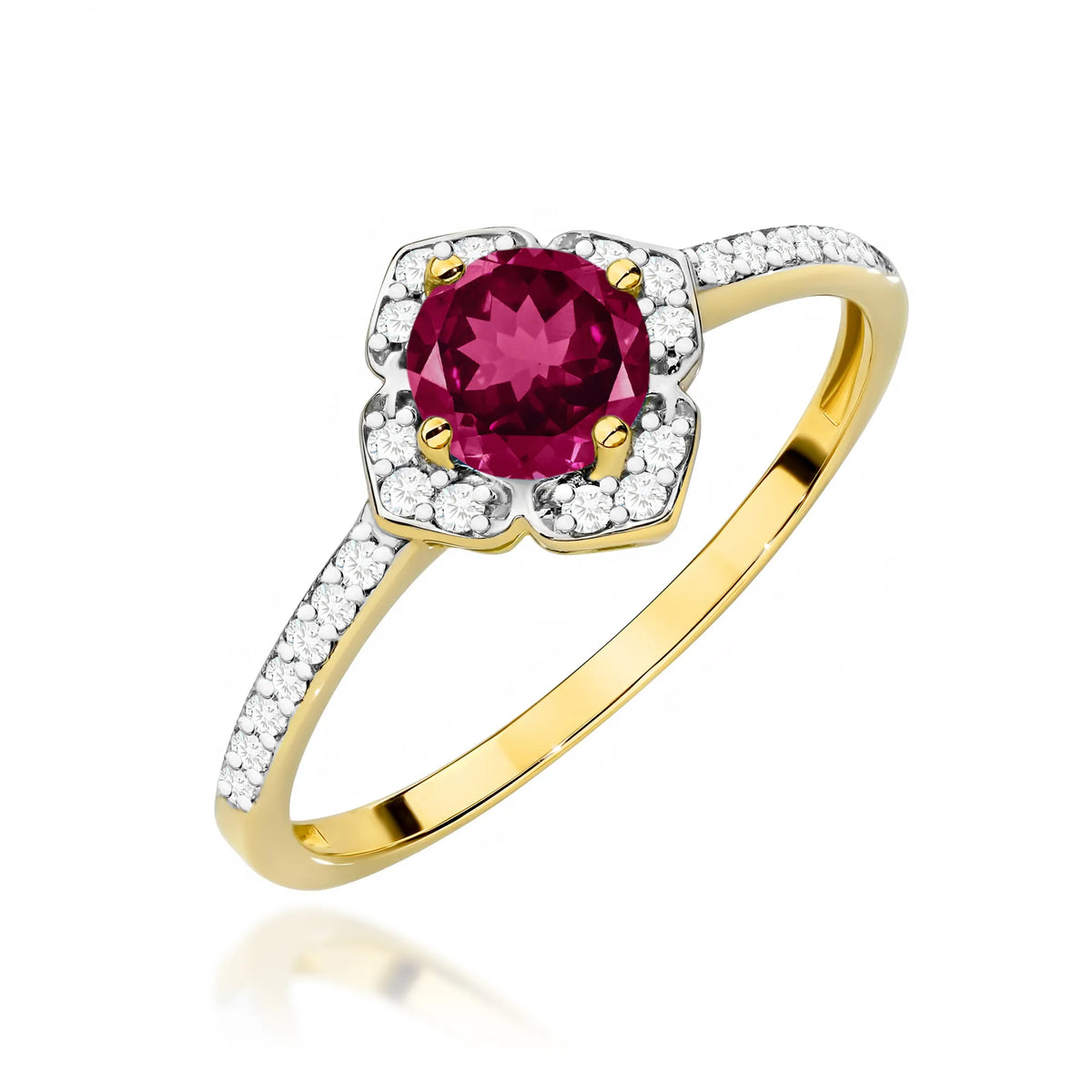 zlatý prsten květina s 0,60 ct rodolitem a diamanty w0603-rhr-01