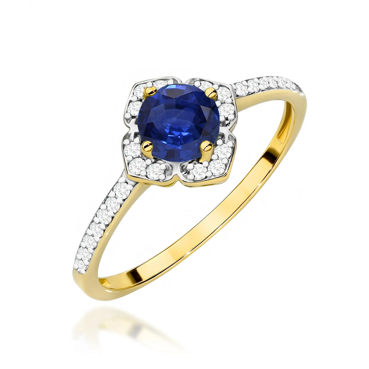 zlatý prsten květina s 0,50ct safírem a diamanty w0603-sab-01