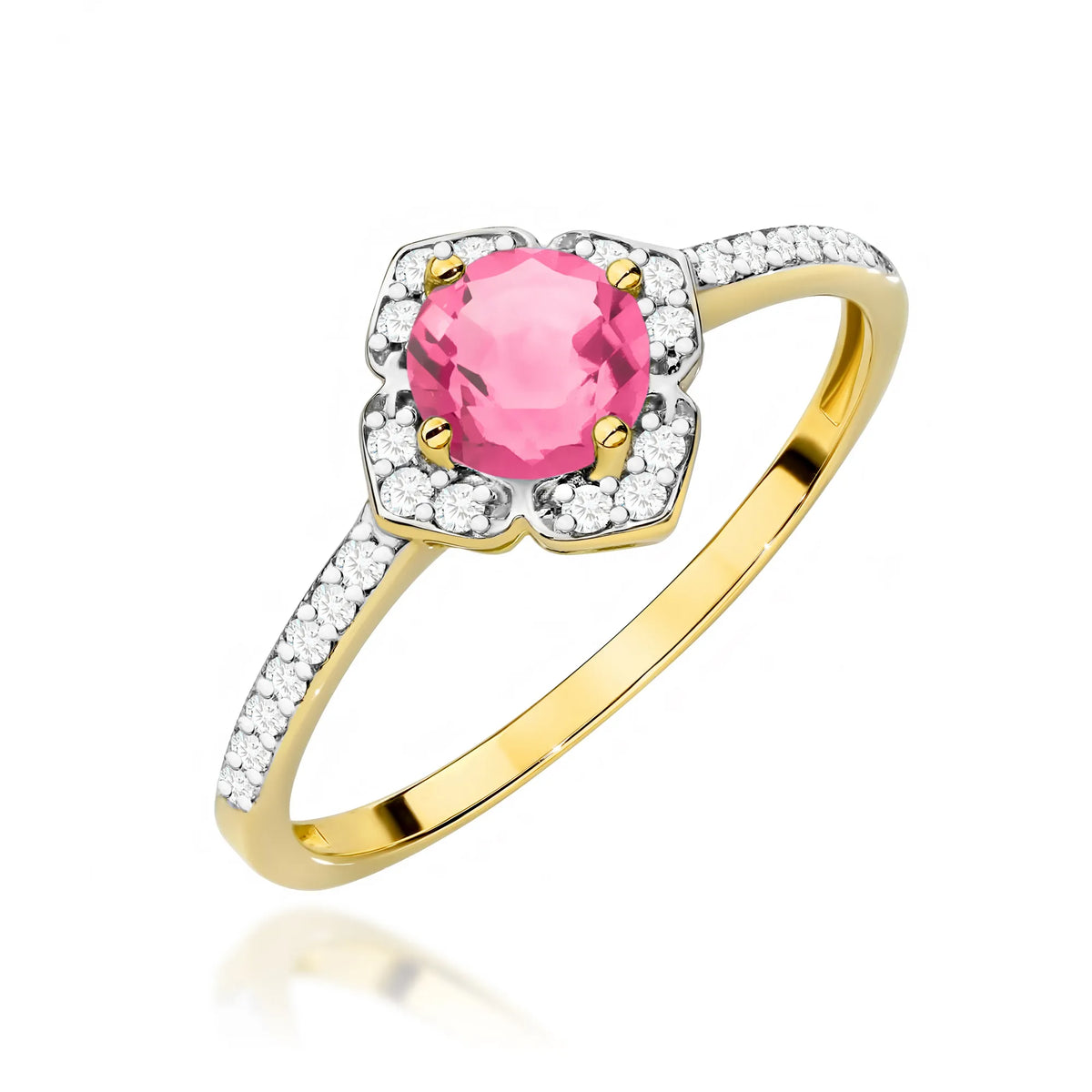 zlatý prsten květina s 0,60ct růžovým topazem a diamanty w0603-top-01