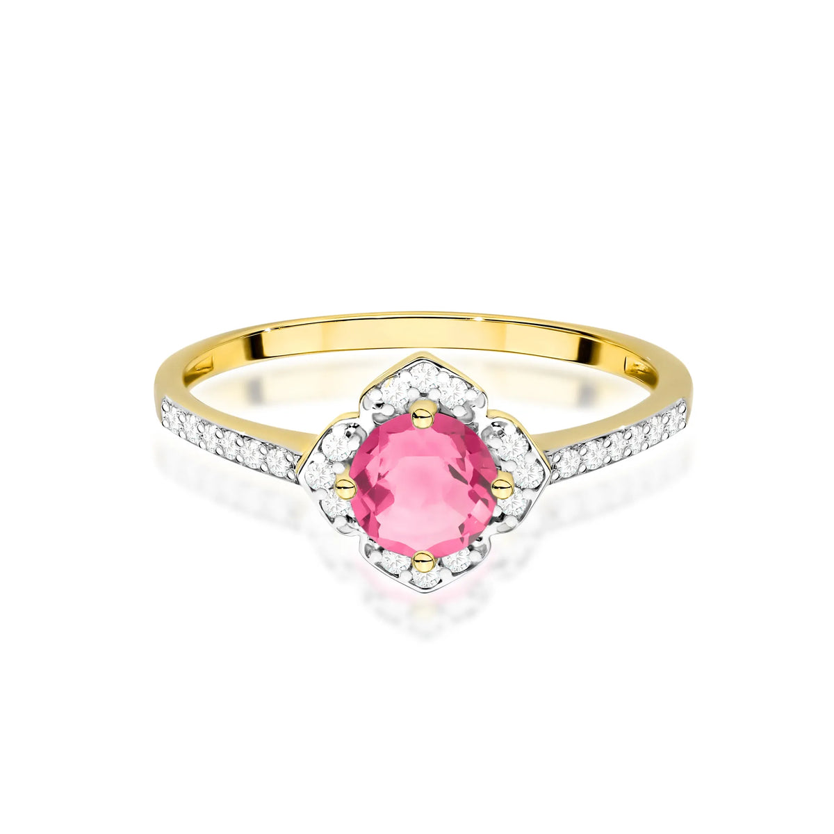 zlatý prsten květina s 0,60ct růžovým topazem a diamanty w0603-top-01