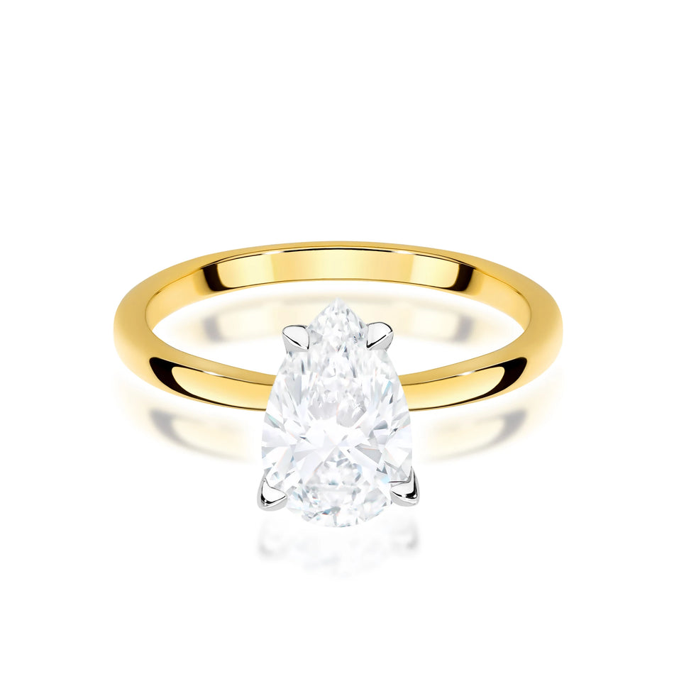Prsten ze žlutého zlata s lab-grown diamantem Pear o hmotnosti 1,00 ct