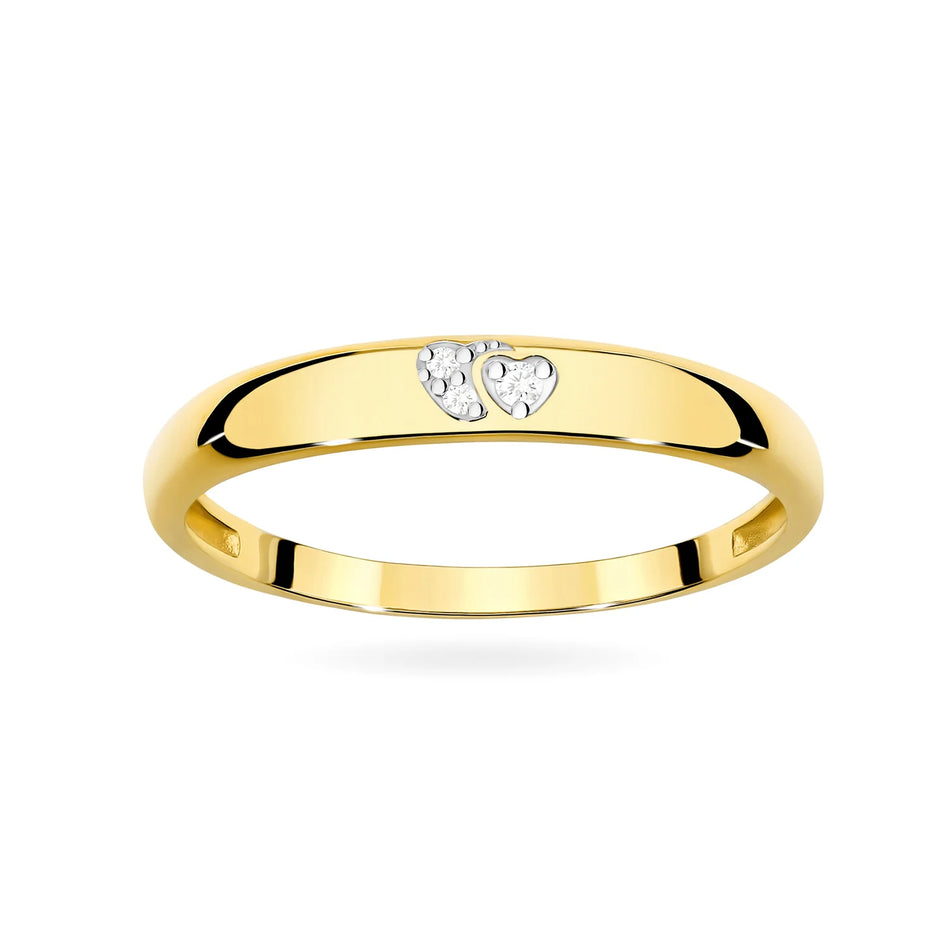 Yellow Gold Hearts Ring with Cubic Zirconia