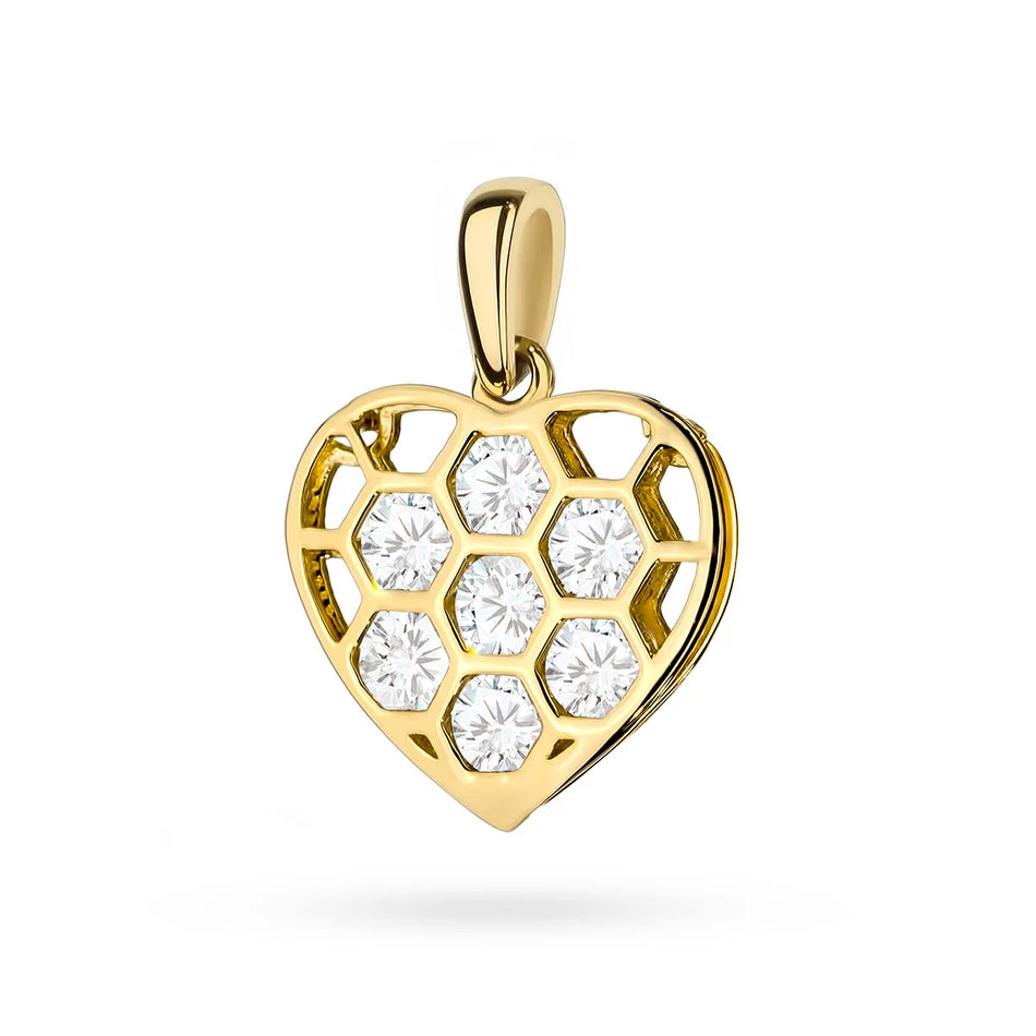 Gold Necklace with Openwork Heart Pendant and Cubic Zirconia