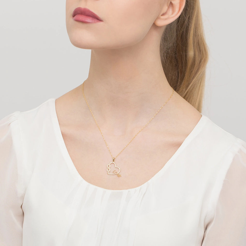 Zlatý náhrdelník s přívěskem ve tvaru srdce a kubickou zirkonií
