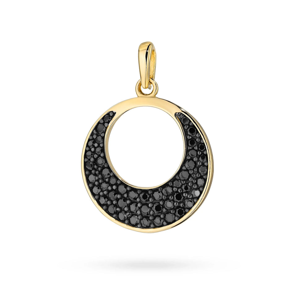 Zlatá sada: přívěsek otevřený kruh s motivem zlaťáckého oka a černou zirkonií