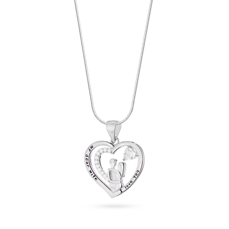 Stříbrný náhrdelník s přívěskem Milenci v srdci a kubickou zirkonií