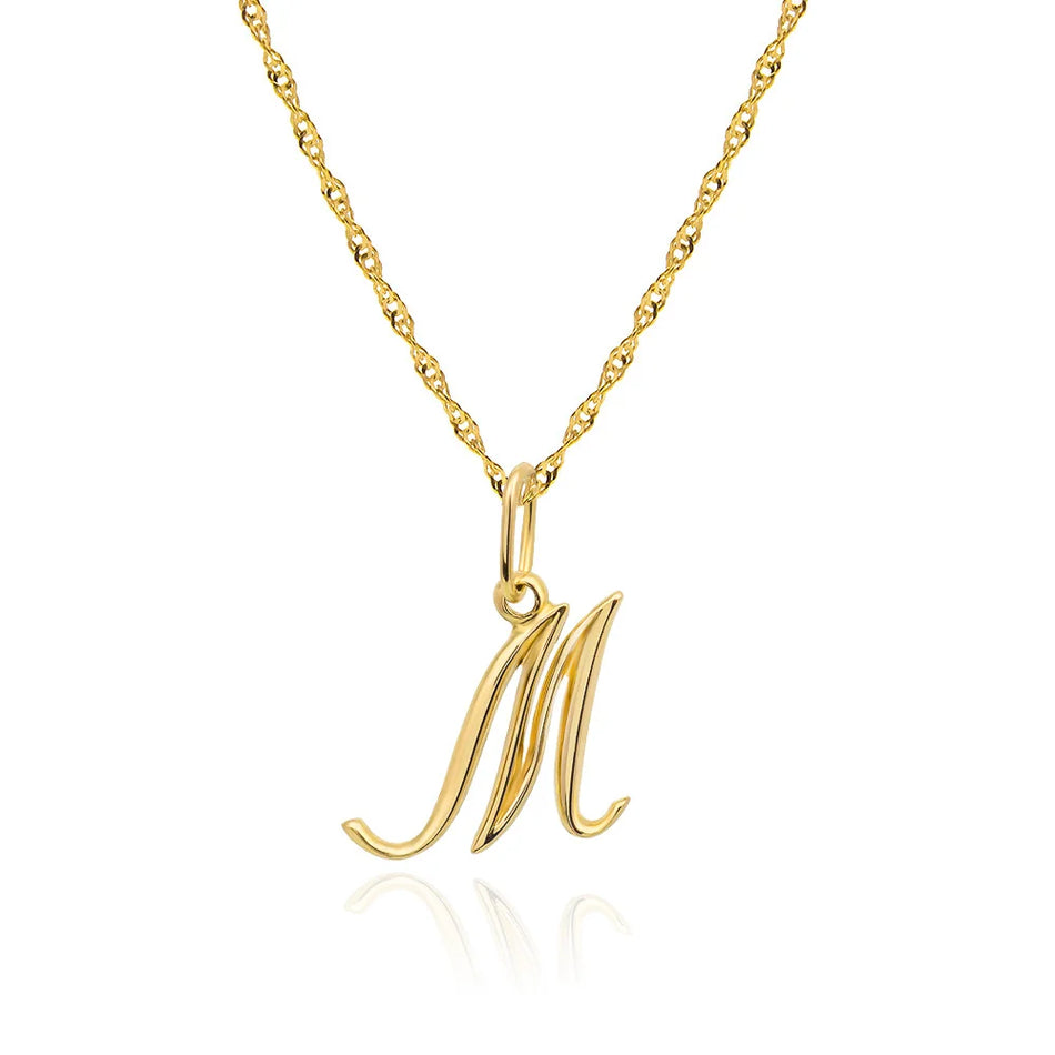 Zlatý náhrdelník s písmenem M na řetízku s diamantovým řezem a kotvou