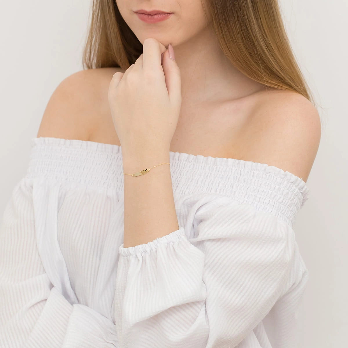 Dětský Náramek ze Žlutého Zlata s Destičkou pro Gravírování k Prvnímu Svatému Přijímání