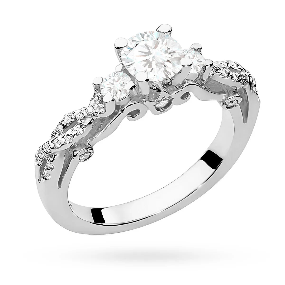 Vintage prsten z bílého zlata s lab-grown diamantem Round/Brilliant 0,50 ct a diamanty 0,339 ct