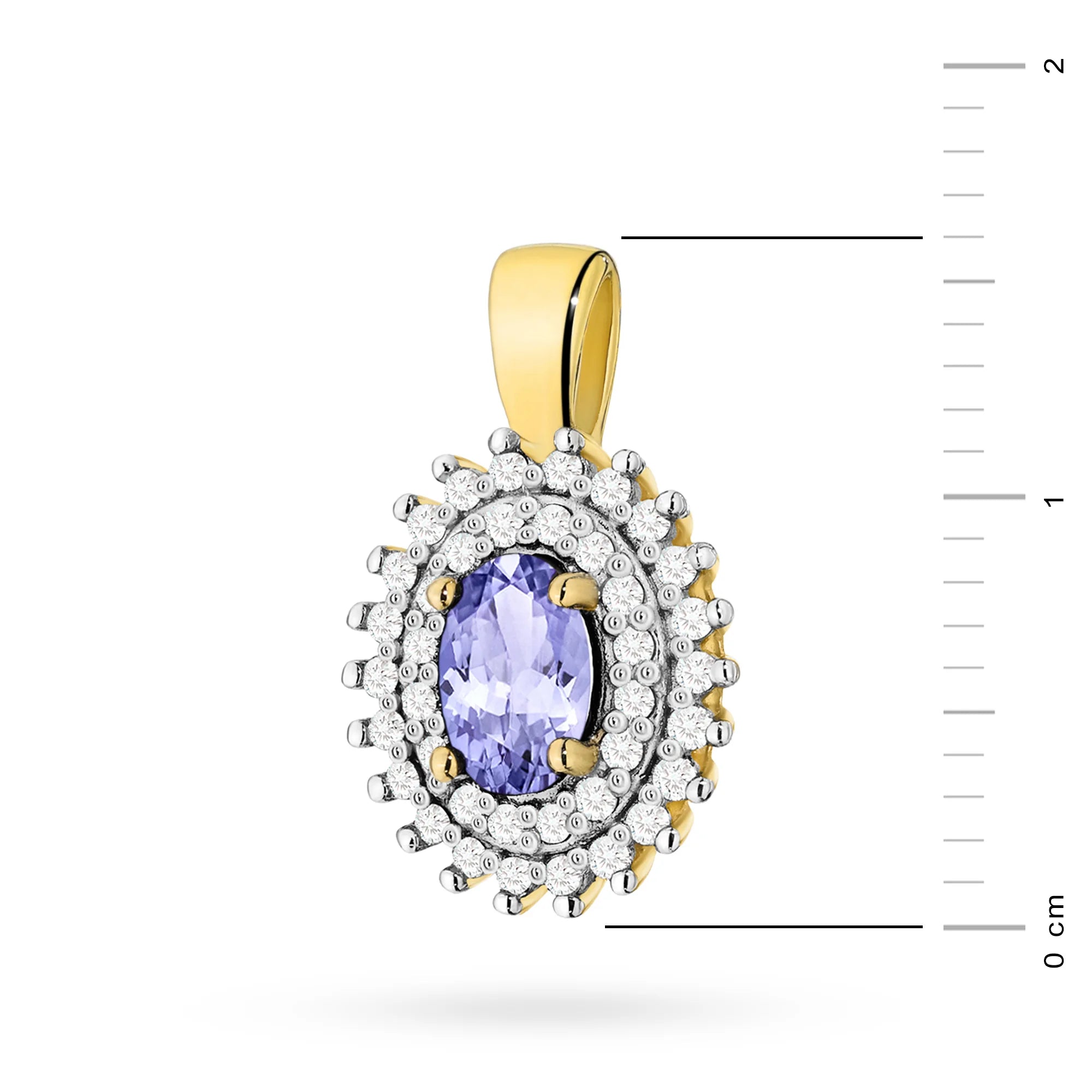 Pendant made of the 14K (585) gold. Central tansanit 0.40ct surrounded by 39 diamonds 0.19ct. A unique gift for her. Our shop offers chains, pendants, necklaces