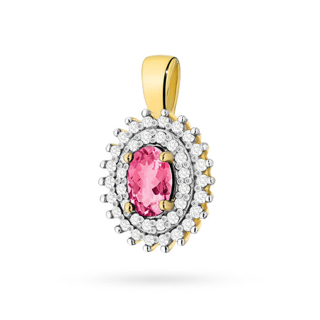 Pendant made of the 14K (585) gold. Our selection includes chains, pendants, necklaces. oval cut pink topaz 0.50ct and 39 diamonds 0.19ct. A unique gift for her