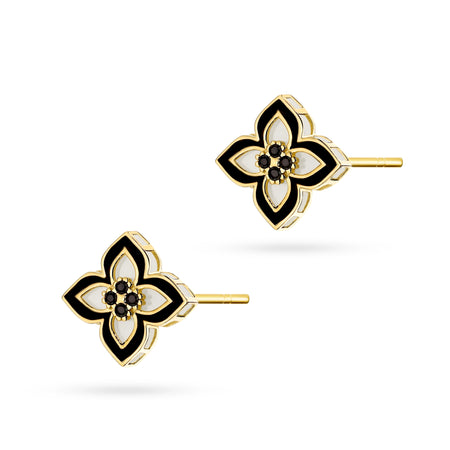 Elegant 14k Gold Studs featuring a stunning B&W flower design. A perfect blend of classic luxury and modern contrast. Timeless, chic, and ideal for any occasiond-earrings-k1829-14k-585-b
