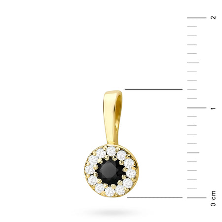 Gold Pendant with central Black Diamond and beset by white diamonds.