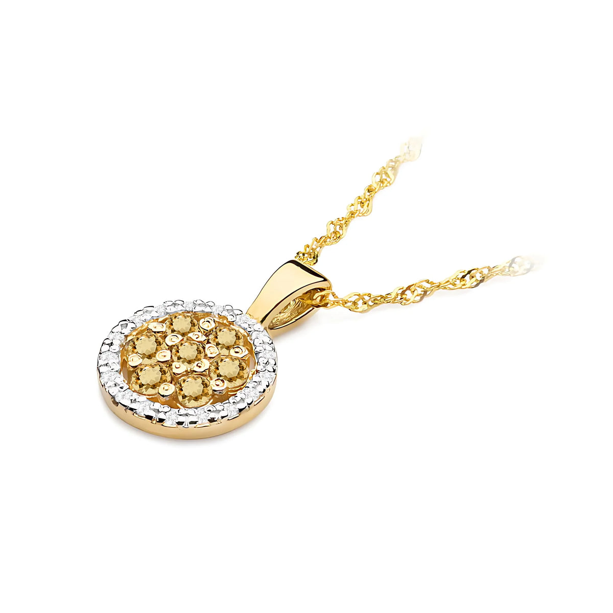Zlatý přívěsek se středovým bronzovým diamantem a dalšími bílými diamanty.