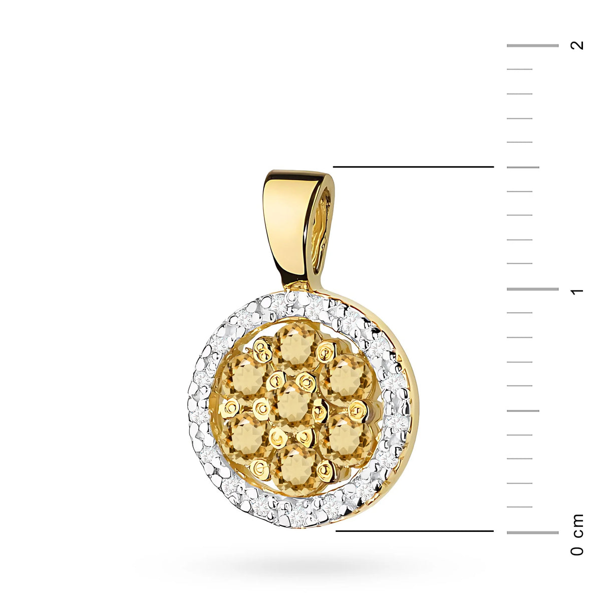 Zlatý přívěsek se středovým bronzovým diamantem a dalšími bílými diamanty.