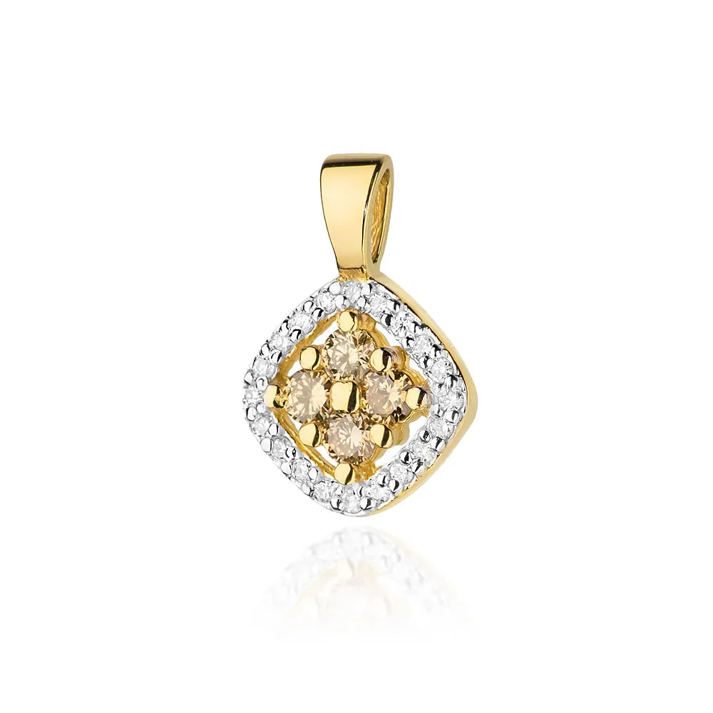 Gold Pendant with central Bronze Diamonds and adidtional white diamonds.