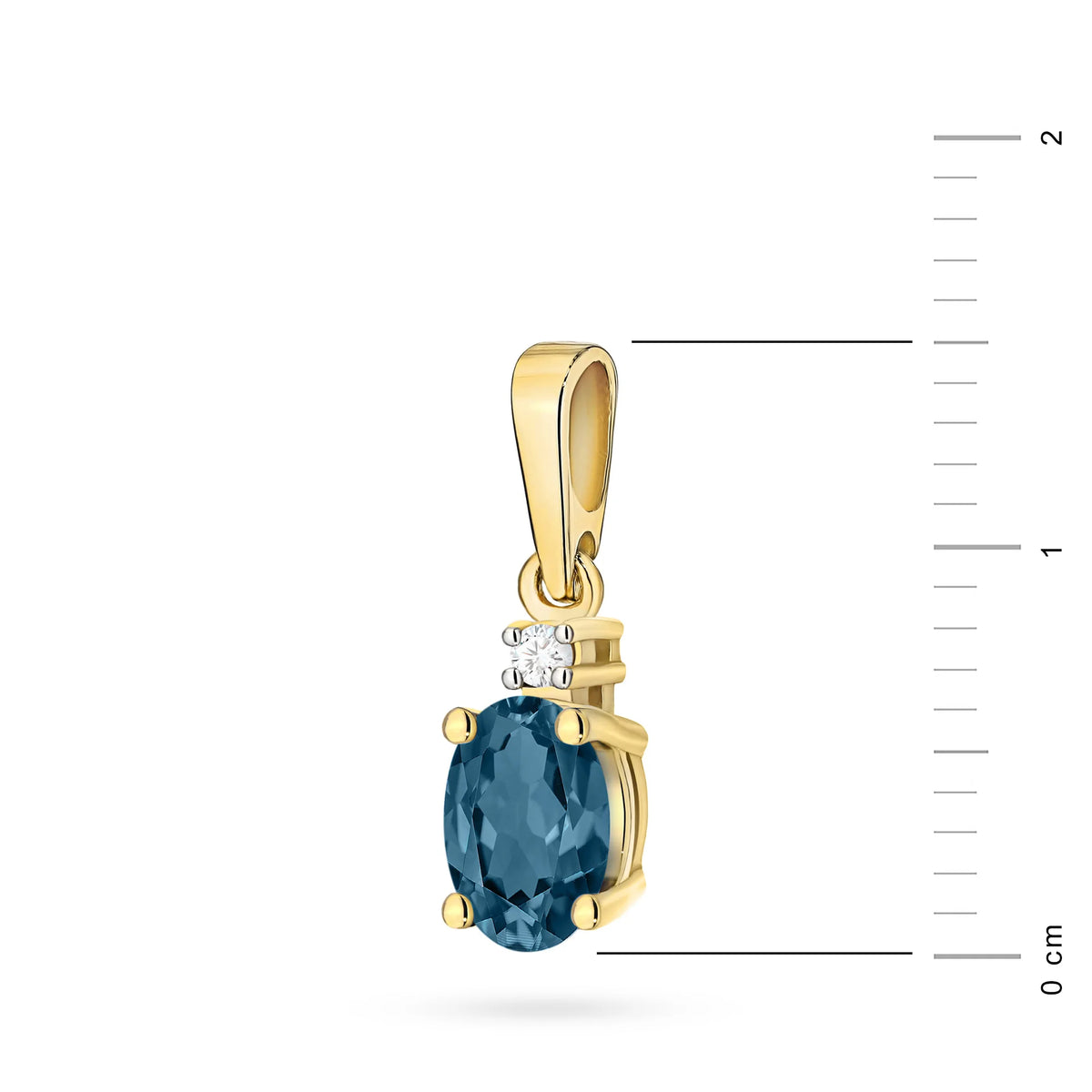 Zlatý přívěsek s topazem London Blue a diamantem