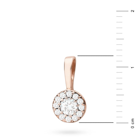 Rose Gold Pendant with central Diamond and beset by smaller diamonds.