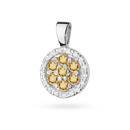 Přívěsek z bílého zlata se středovým bronzovým diamantem a dalšími bílými diamanty.