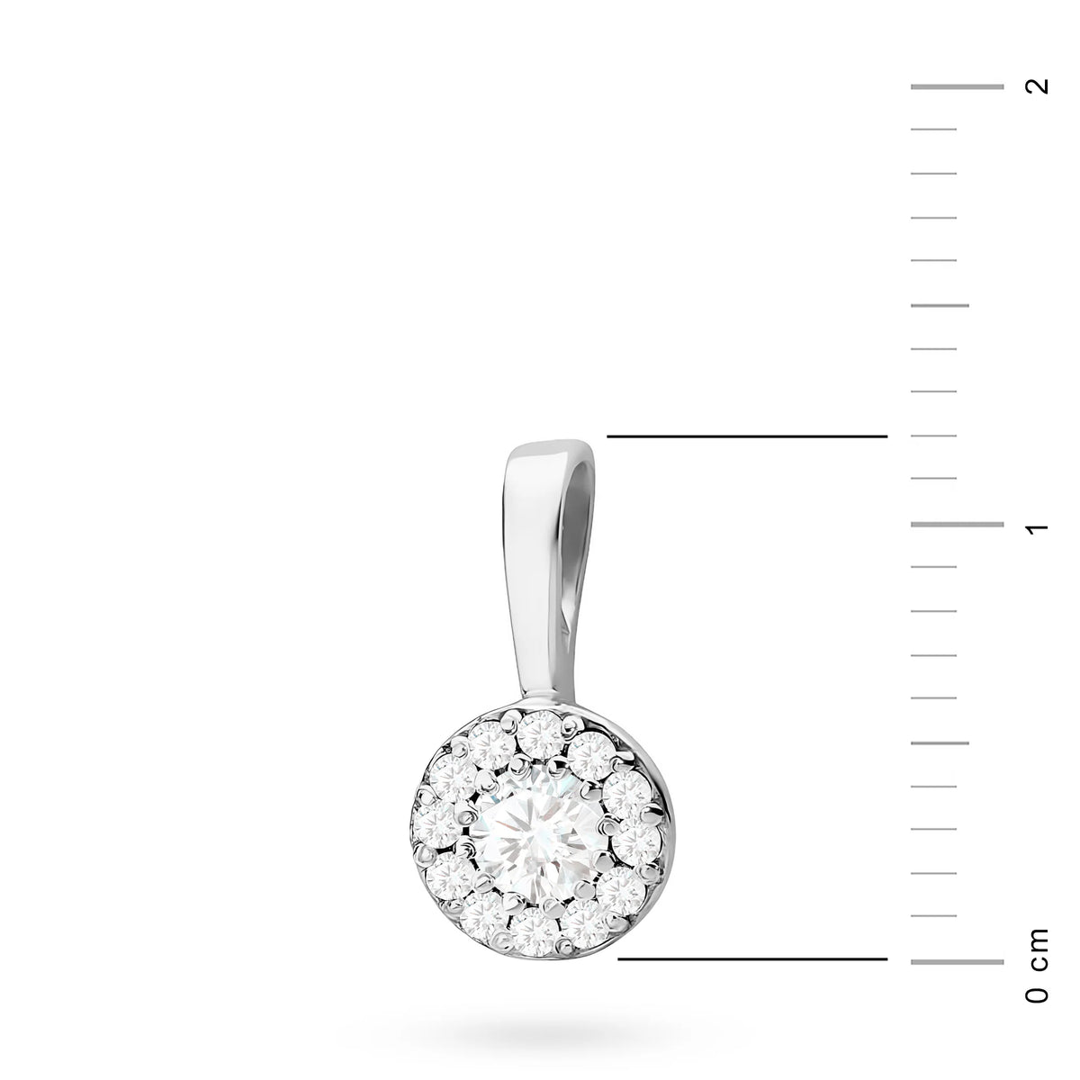 White Gold Pendant with central Diamond and beset by smaller diamonds.