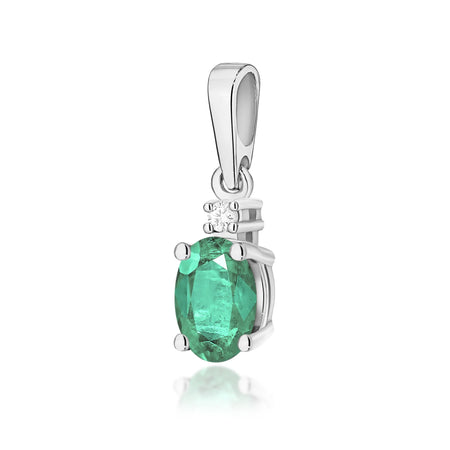 White Gold pendant with oval emerald and additional diamonds.